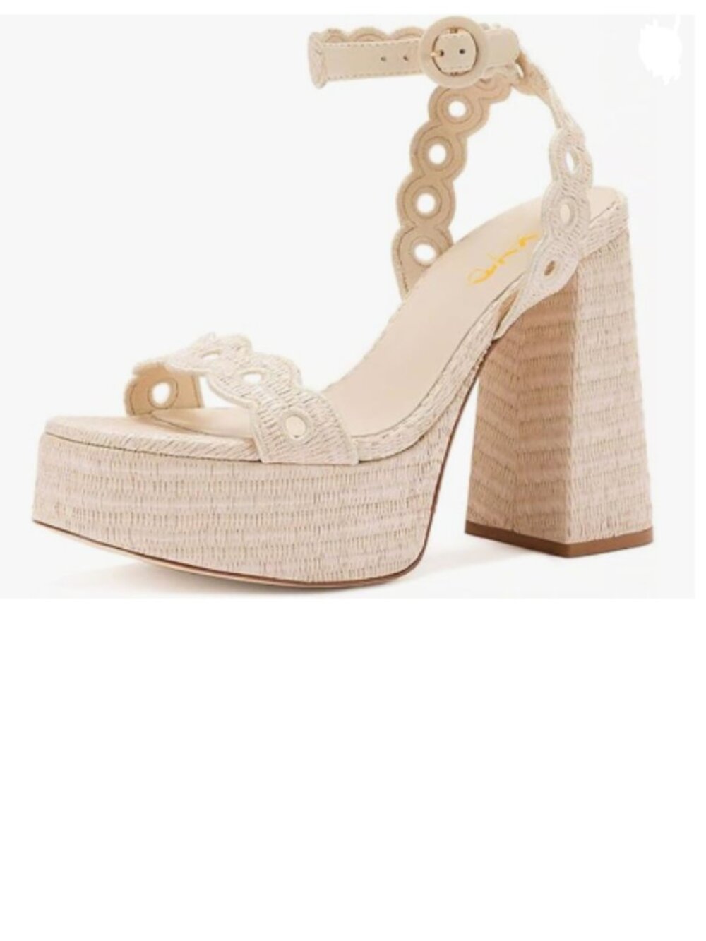 XYD Beige Platform Eyelets Open Round Toe High Heel Block Ankle Strap Sandals